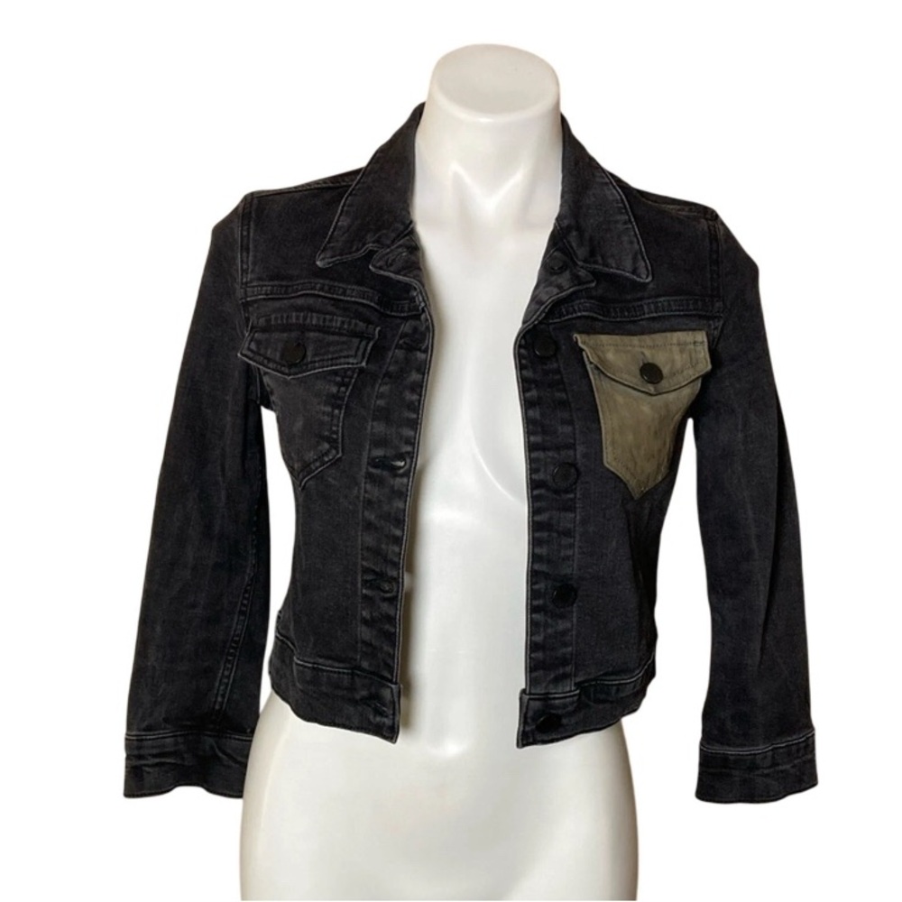 All Saints Black Cropped Jean Jacket Womens Size 6 Denim Classic Casual Moto